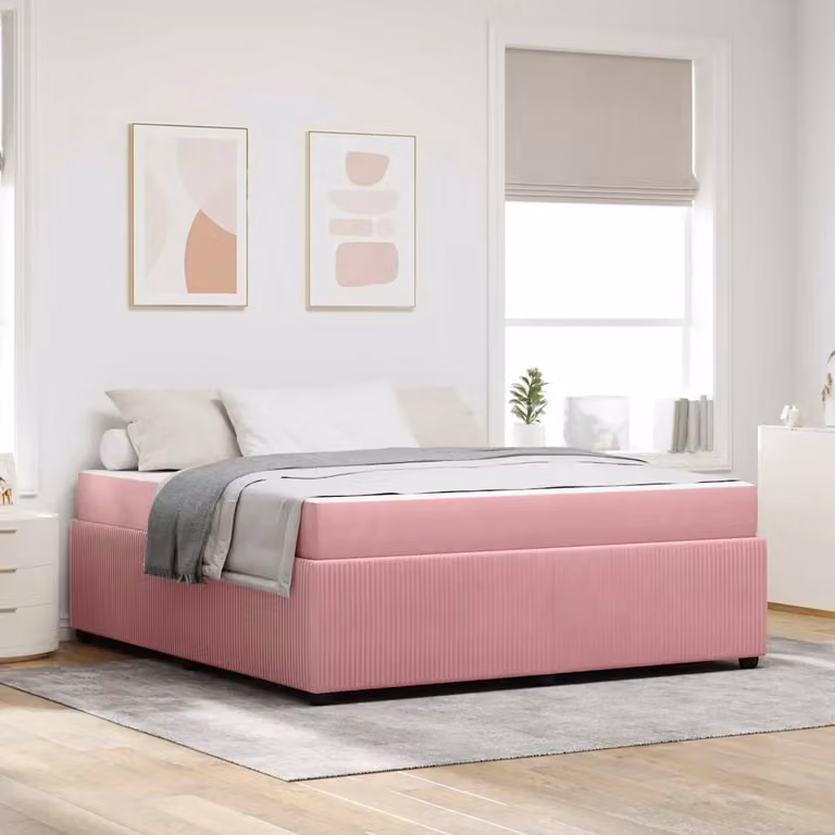 Struttura del letto moderna vidaXL in tessuto rosa con legno, L 180 cm x P 200 cm
