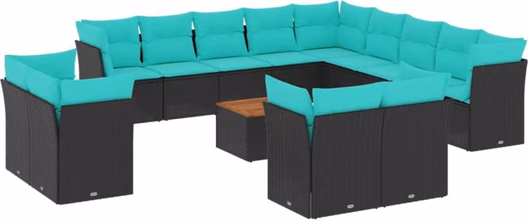 Set Divani da Giardino 14pz con Cuscini in Polyrattan Nero