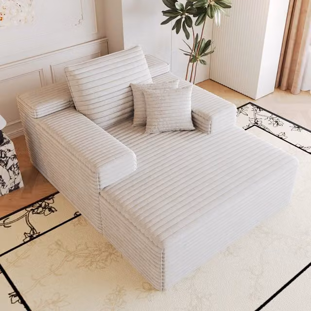 Divano modulare moderno WISHDOR in velluto a coste bianco con seduta profonda L/P/H: 115 x 159 cm