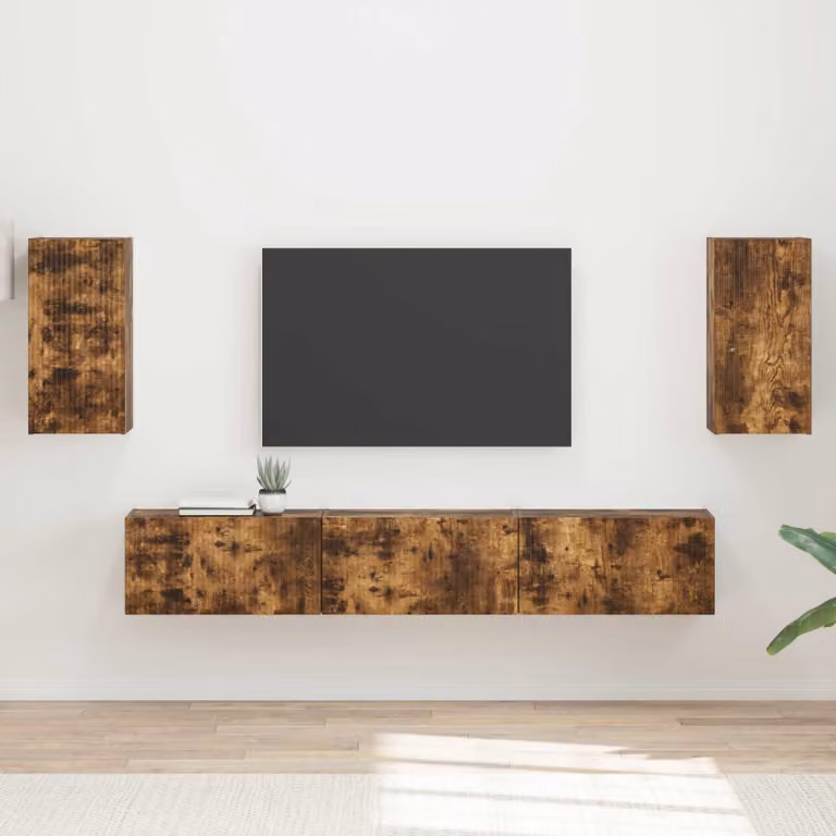 Set mobile TV moderno vidaXL in legno MDF color rovere fumé marrone opaco