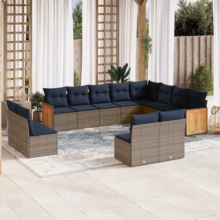 Maison Exclusive - Set da giardino 12 pezzi con cuscini, grigio, polyrattan