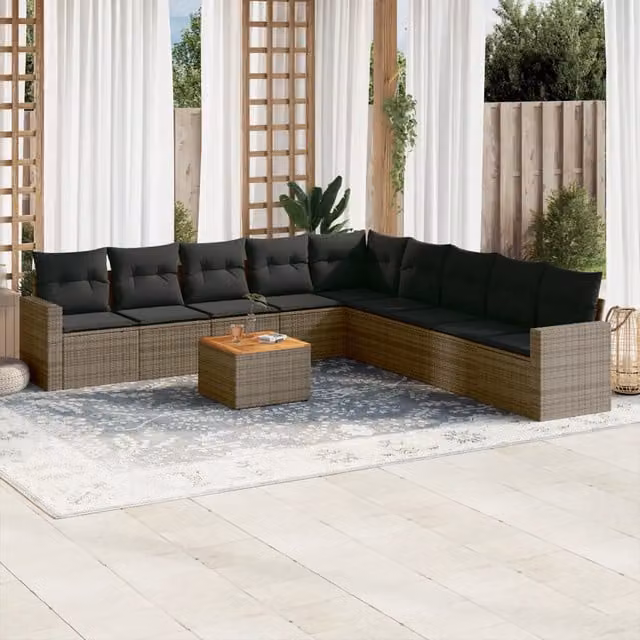 Set Divano da Giardino 10 pz con Cuscini Grigio in Polyrattan 3256501