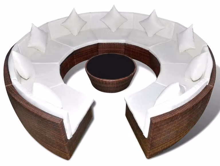 Set da giardino per relax, composto da 10 pezzi, con cuscini, in rattan sintetico, color marrone