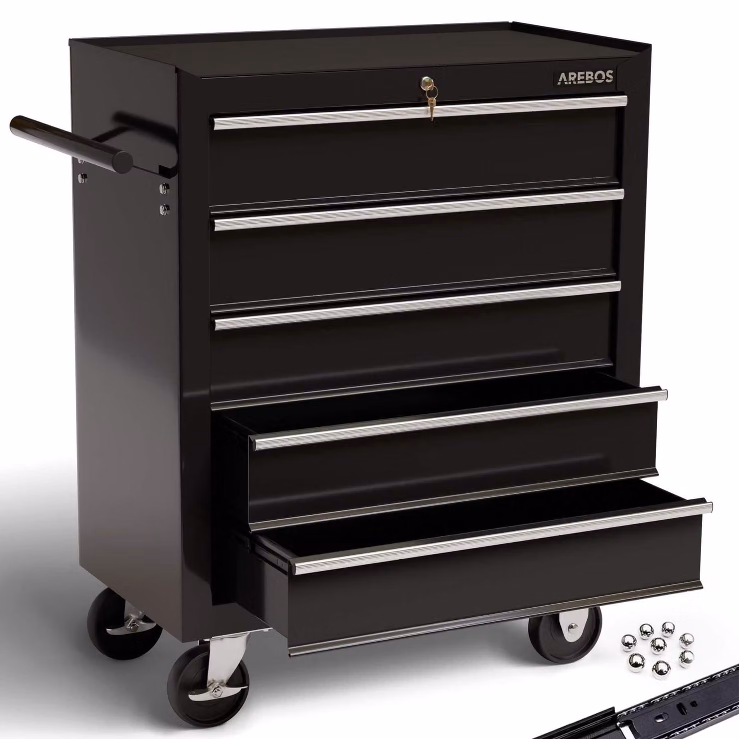 Carrello portautensili Carrello da officina Carrello rullante - Acciaio - 5 cassetti - Nero - 70 x 33 x 78 cm - Chiusura centralizzata
