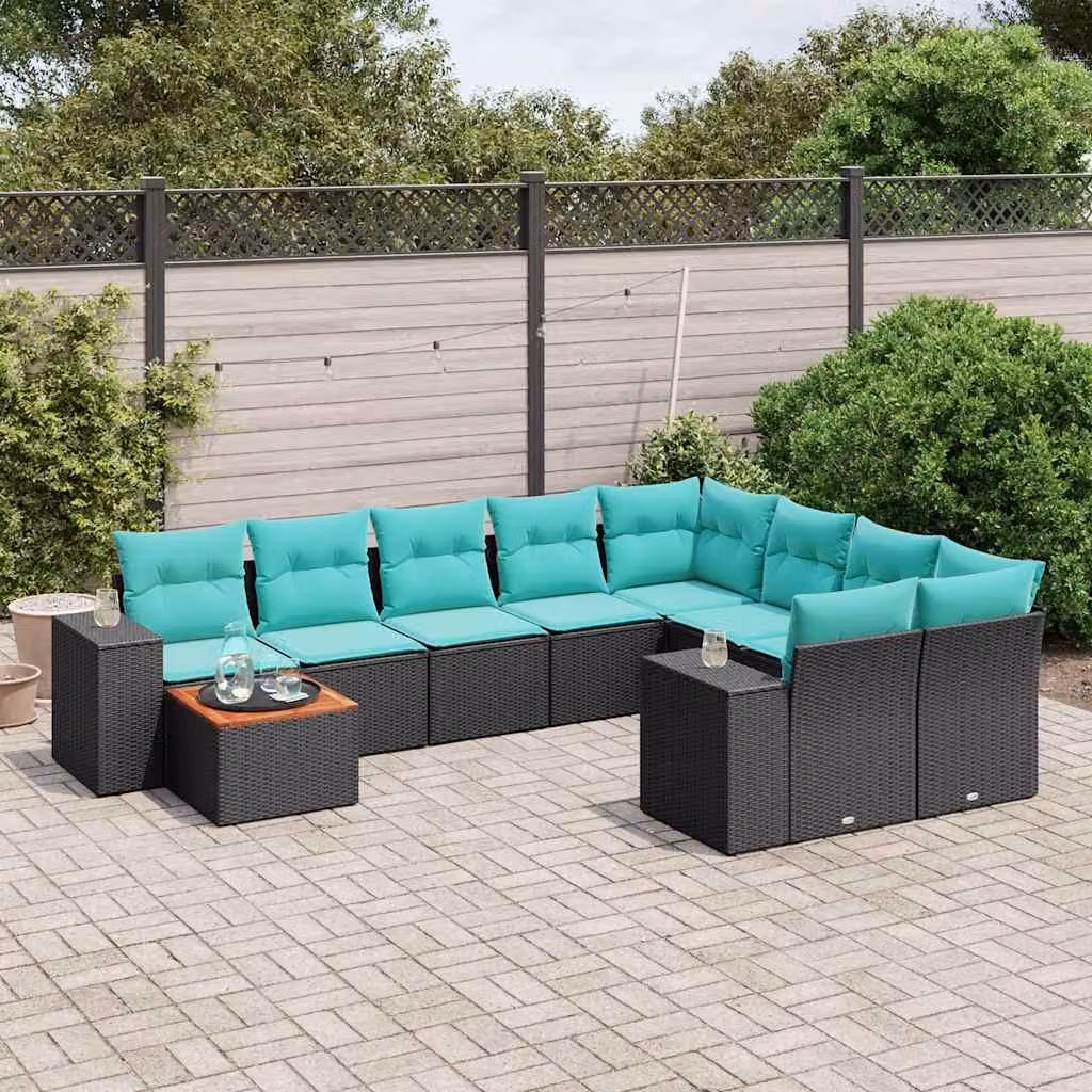 Maison Exclusive - Set da giardino 10 pezzi con cuscini, polyrattan nero