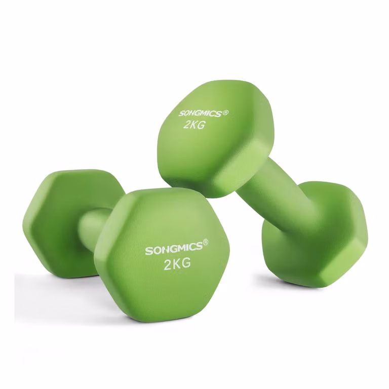 Set di Manubri Esagonali con Superficie in Vinile per Esercizio, Verde Lime / 2x2 kg