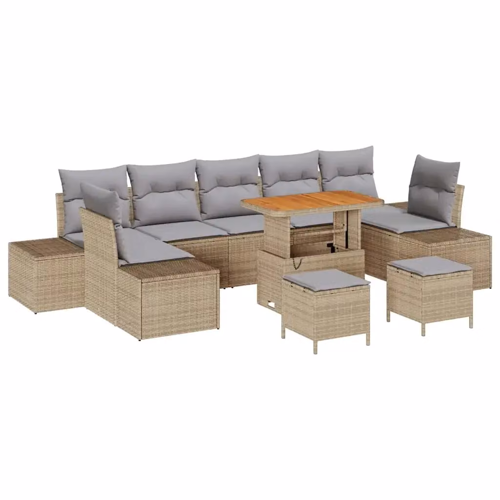 Set Divano da Giardino vidaXL a Forma a U con 9 Posti, Colore Beige, in Legno di Acacia e Metallo con Cuscini Inclusi – 2