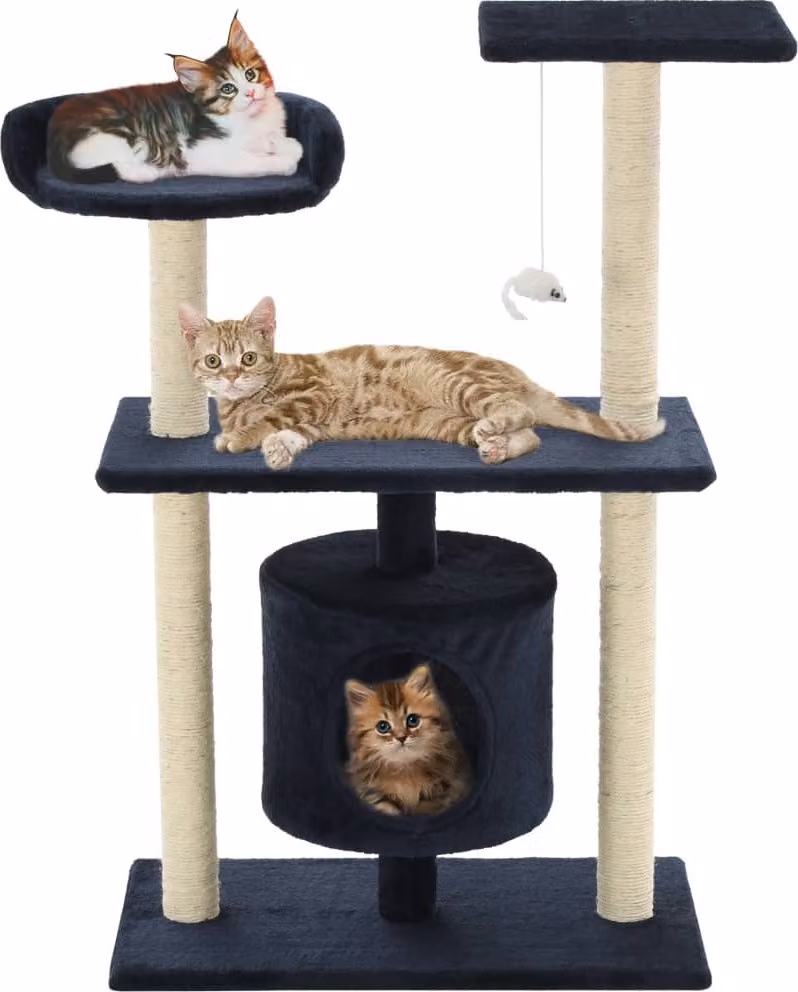 The Living Store Gatto Graffiatoio in Sisal 95 cm Blu scuro
