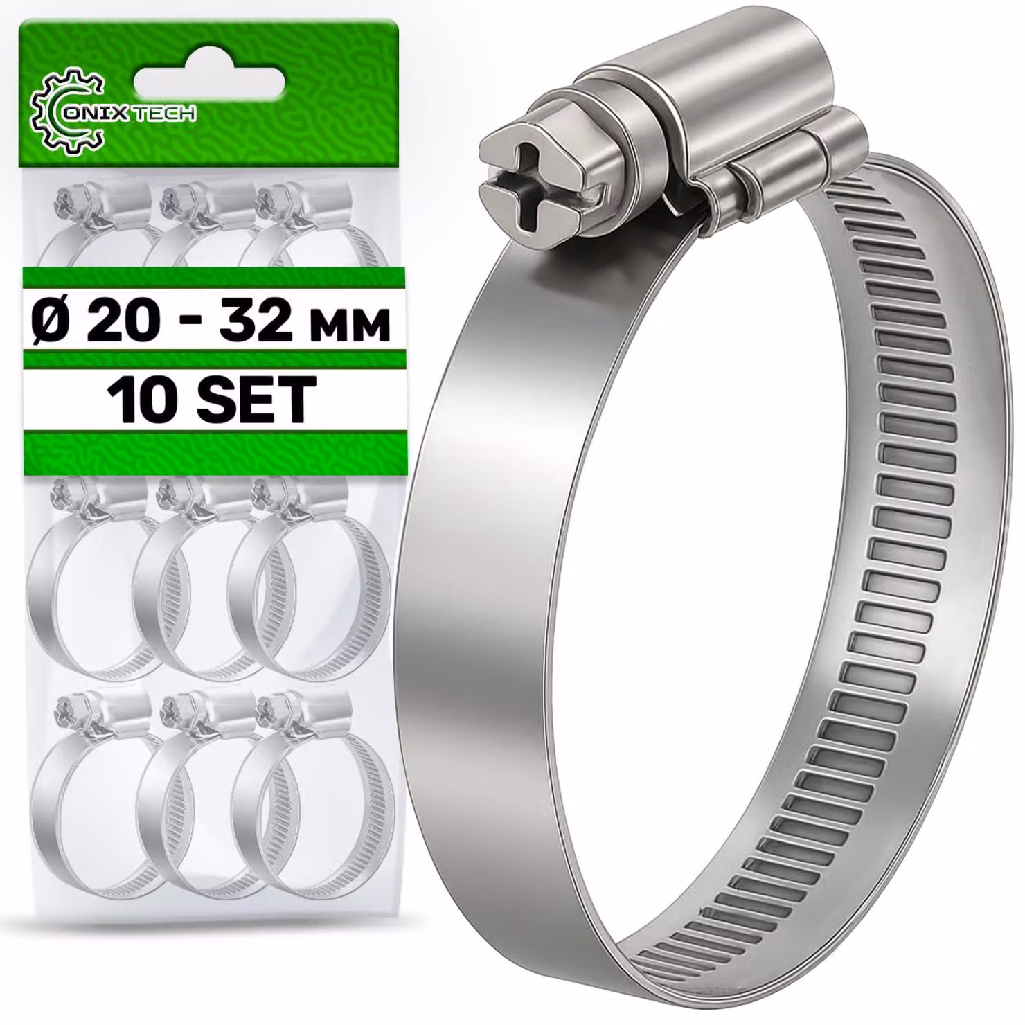 Set di 10 fascette stringitubo, diametro 20-32 mm, zincate