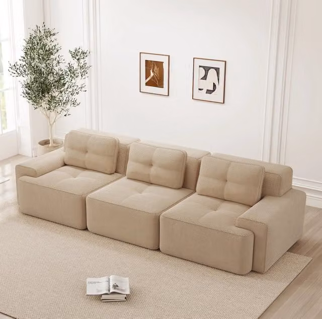 Divano modulare in corduroy; senza montaggio; beige
