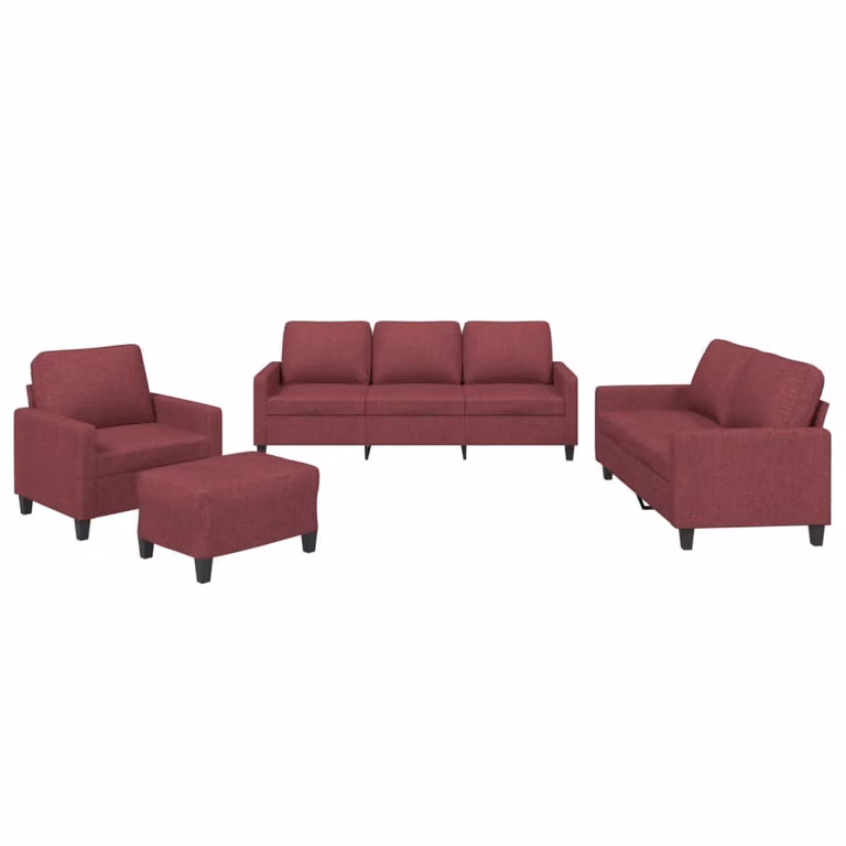 Set di Divani 4 pz con Cuscini Rosso Vino in Tessuto