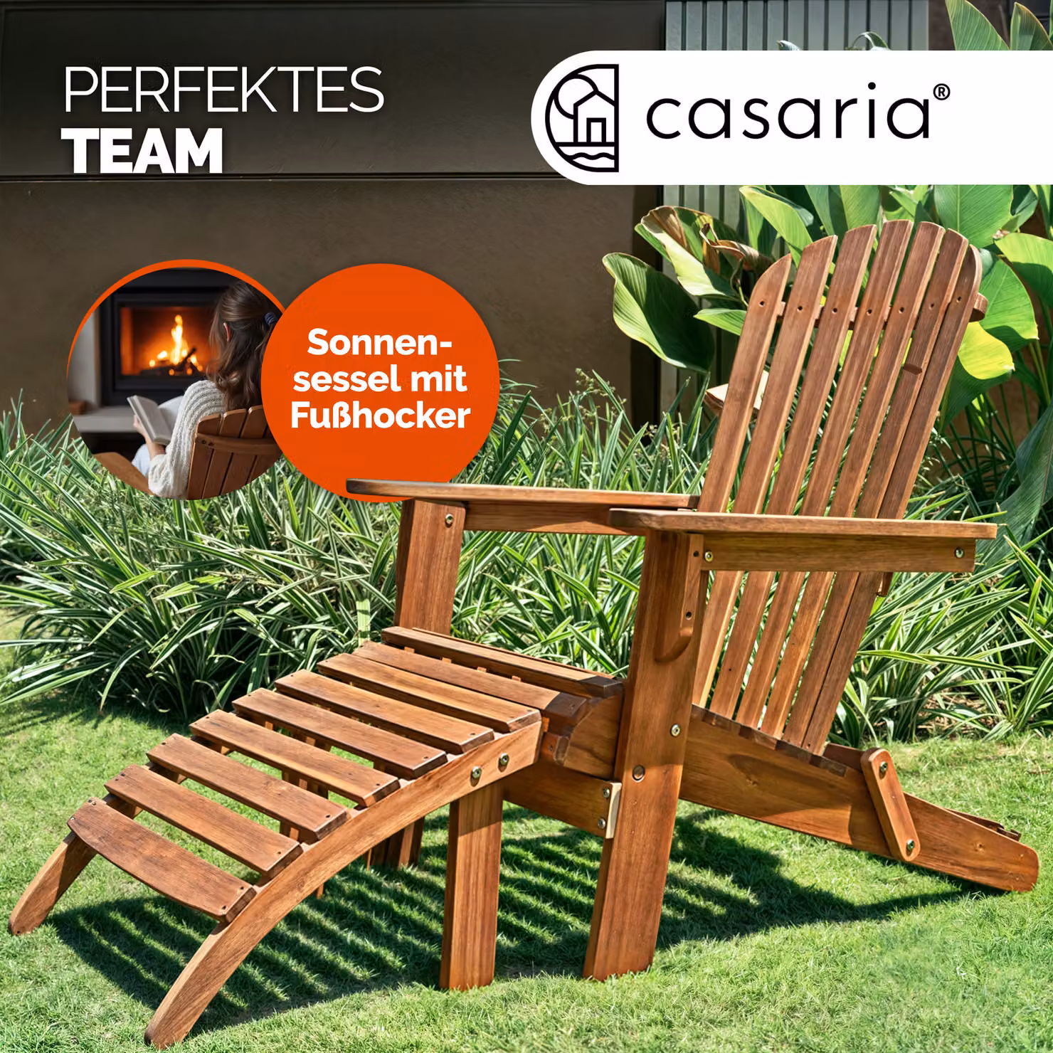 Set di 2 sdraio da giardino Adirondack Casaria in legno di acacia marrone con schienale ergonomico – 3