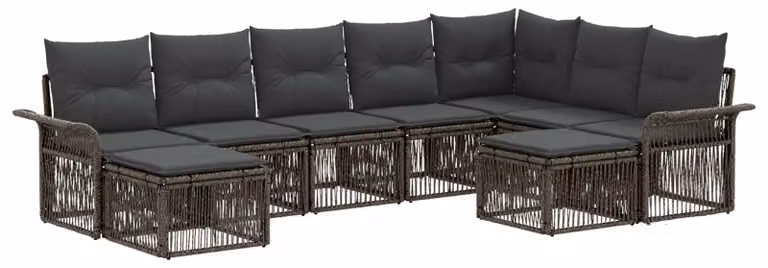 Set di divani da giardino, 9 pezzi, grigio e grigio scuro, in rattan sintetico