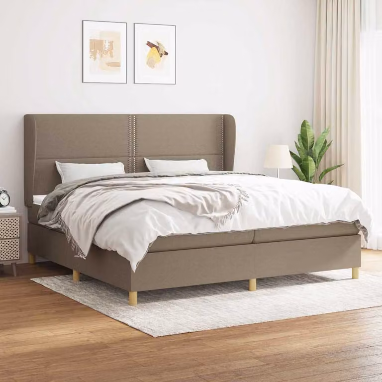 vidaXL Giroletto a Molle con Materasso Ibrido in Tessuto Beige e Bianco L/P/H: 203 x 203 x 128 cm