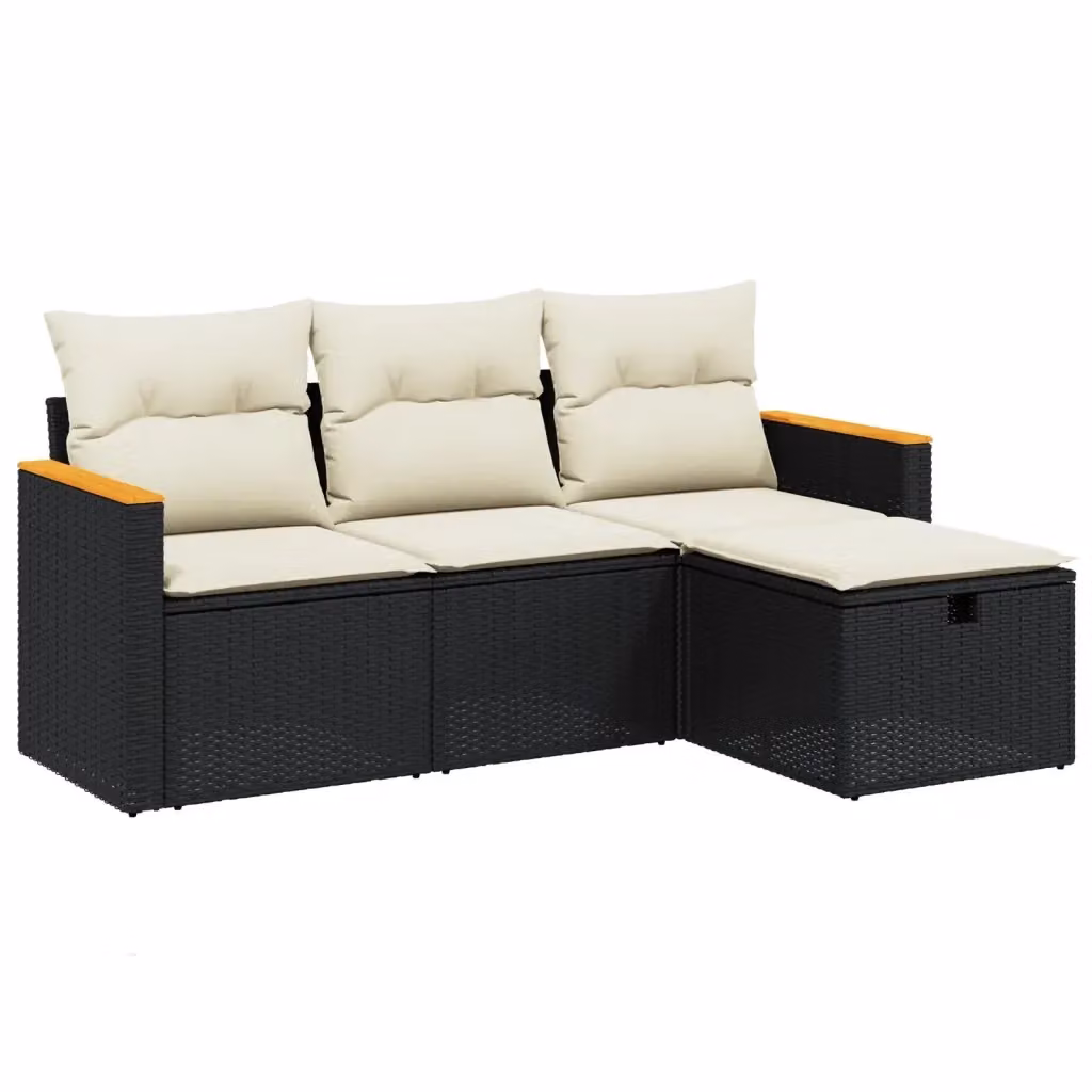 Set Divano da Giardino a L vidaXL con Cuscini, Poltrona, Ottoman e Divano a 2 Posti, Nero – 2