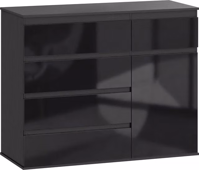 Madia moderna HOMCOM con 5 cassetti soft-close e ripiano regolabile, Nero lucido