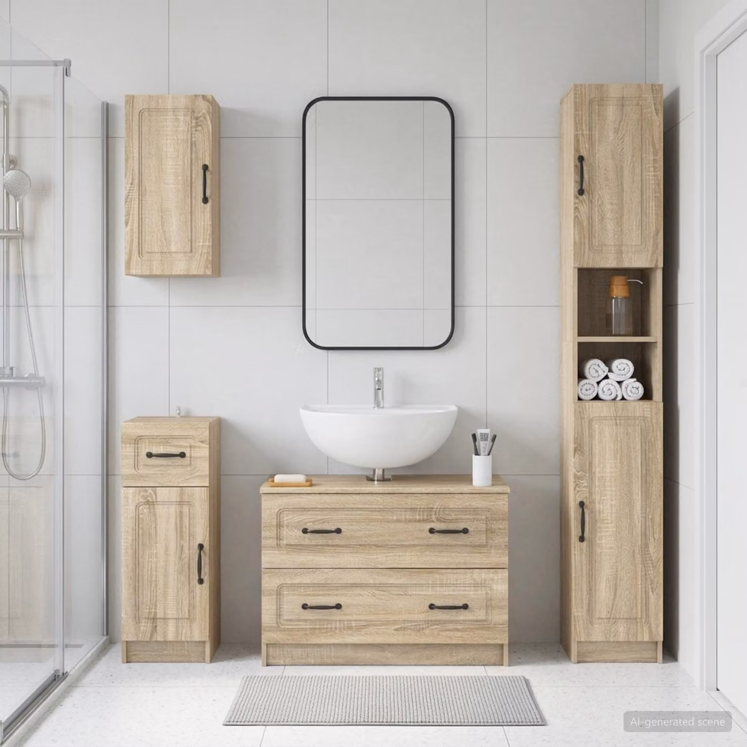 Set di mobili da bagno moderno vidaXL UTRECHT composto da 4 pezzi in legno color marrone con vanità e pensili a muro