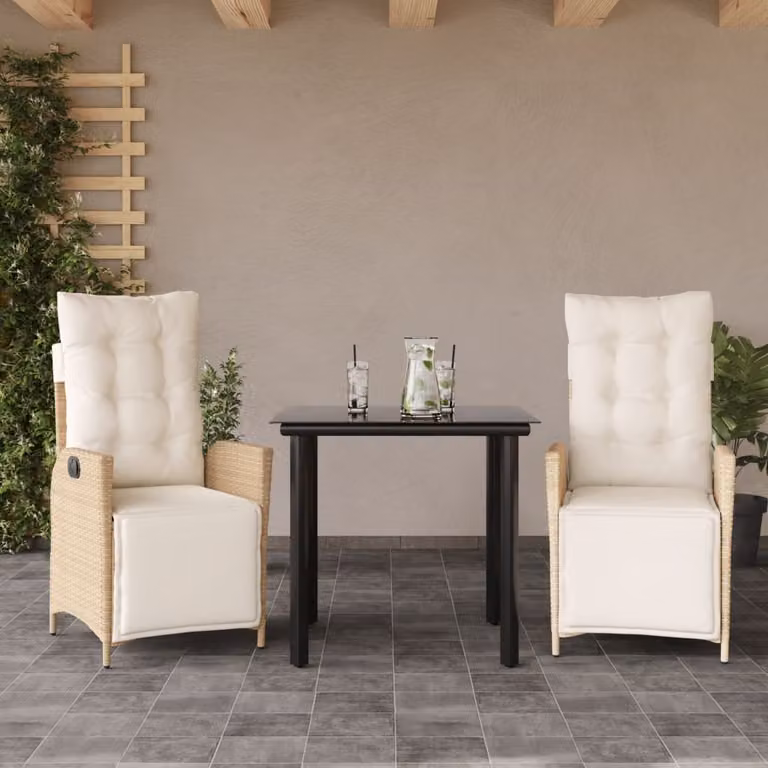 Maison Exclusive - Set da Pranzo da Giardino 3 pz con Cuscini Beige in Polyrattan
