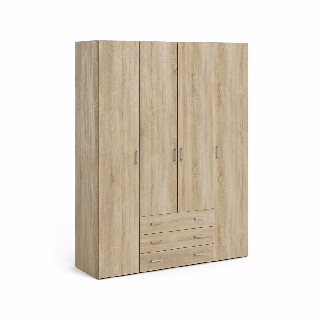 Armadio guardaroba DMORA a quattro ante con cassetti interni, colore quercia, L: 154 cm, P: 50 cm, H: 200 cm – 2