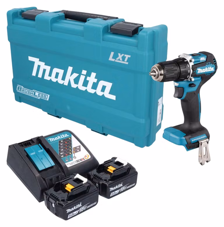 Trapano avvitatore a batteria Makita DDF 487 RTK 18 V 40 Nm brushless + 2 batterie da 5,0 Ah + caricabatterie + valigetta