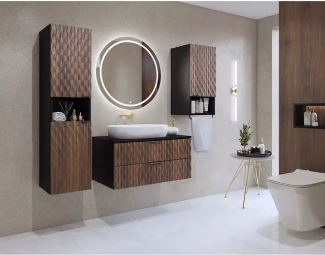 Set di 3 mobili per bagno KING – Rovere scuro e nero - 60 cm