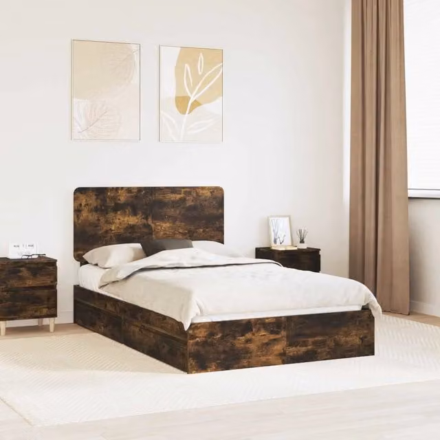 Letto con Contenitore con cassetto Rovere fumé 135 x 190 cm 3412697