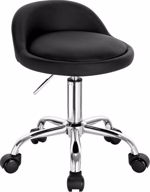 Sedia da lavoro moderna con schienale basso e ruote, rivestimento in pelle PVC nero, regolabile in altezza, Altezza seduta: 43-54,5 cm