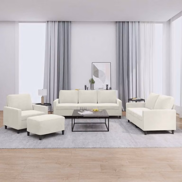 vidaXL Set di Divani 4 pz in Velluto Beige con Cuscini e Pouf per Soggiorno