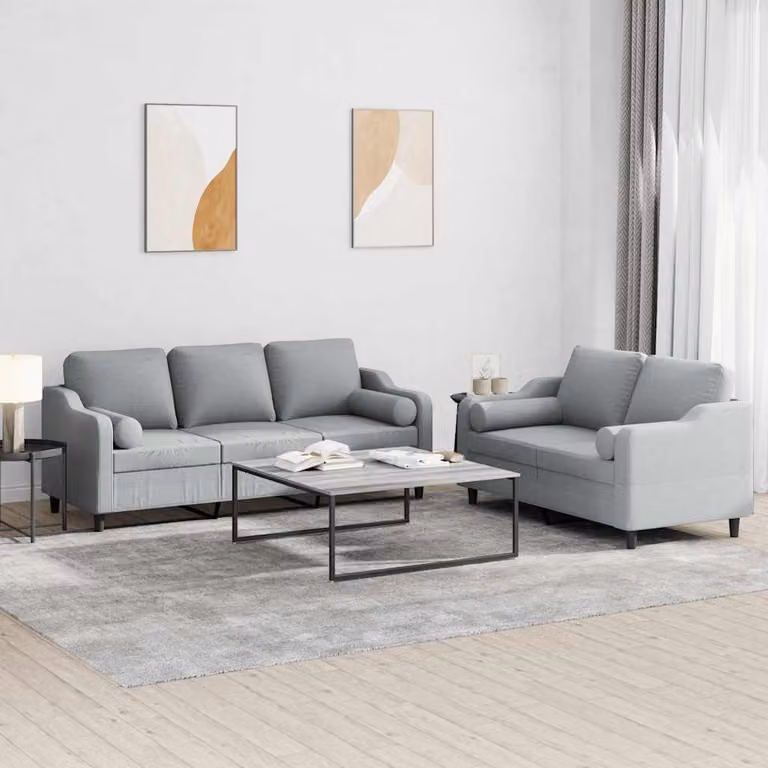 Set di Divani vidaXL composto da un divano a 2 posti e un divano a 3 posti, Grigio, in Tessuto con Cuscini
