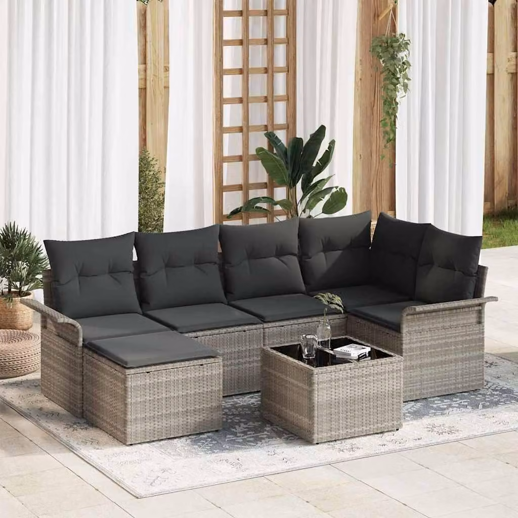 Maison Exclusive - Set Divano da Giardino 7 pcs Grigio chiaro polyrattan
