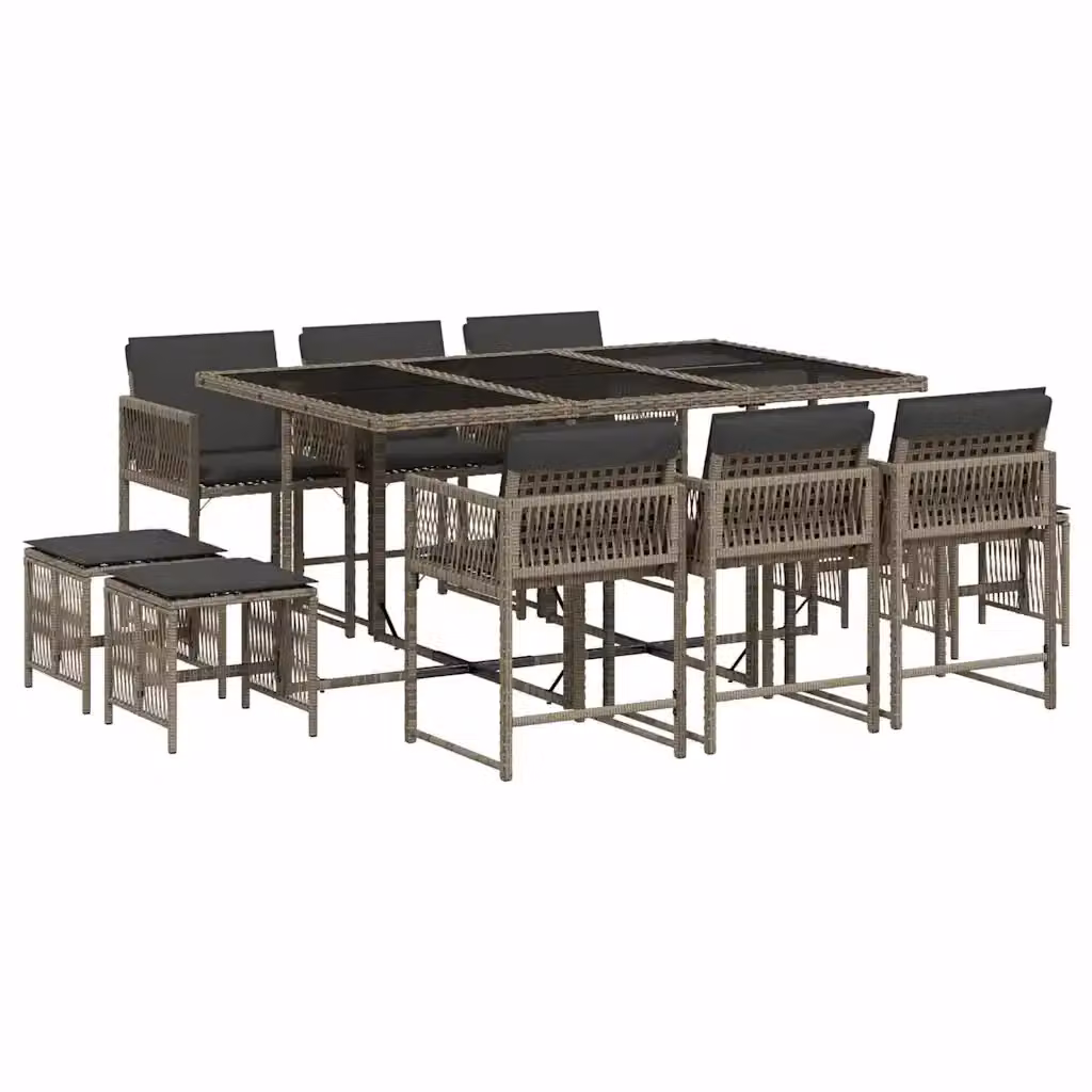 Set da Pranzo da Giardino vidaXL in Polyrattan Grigio e Nero con 11 Pezzi e Cuscini – 2