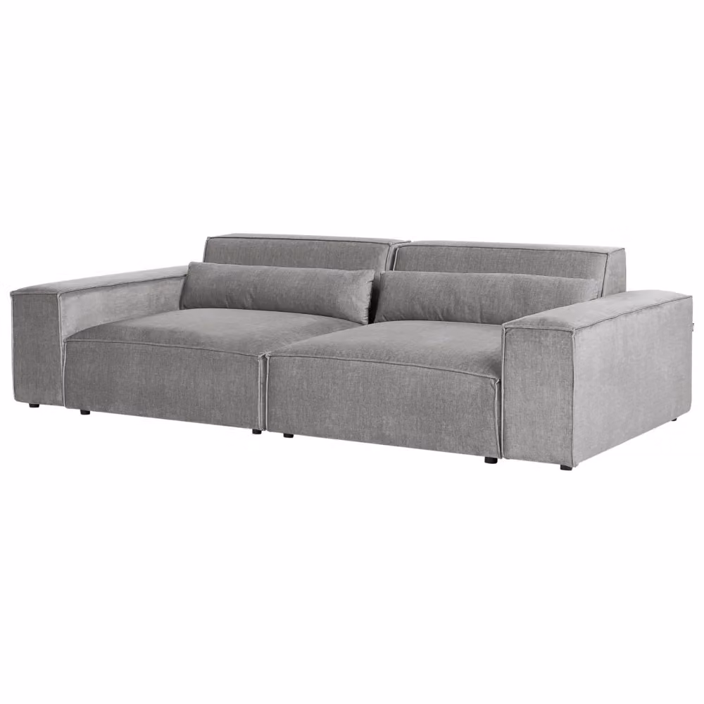 Divano componibile Beliani in tessuto grigio con stile scandinavo per il tuo soggiorno, L: 262 cm, P: 83 cm, H: 70 cm – 2