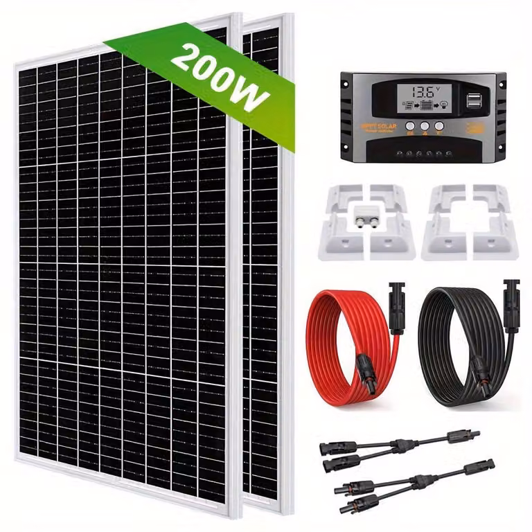 Kit completo di pannelli solari da 200W-400W, con regolatore di carica, display LCD e staffa di montaggio