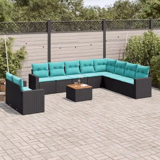 Set Divani da Giardino 11 pz con Cuscini in Polyrattan Nero 3256526