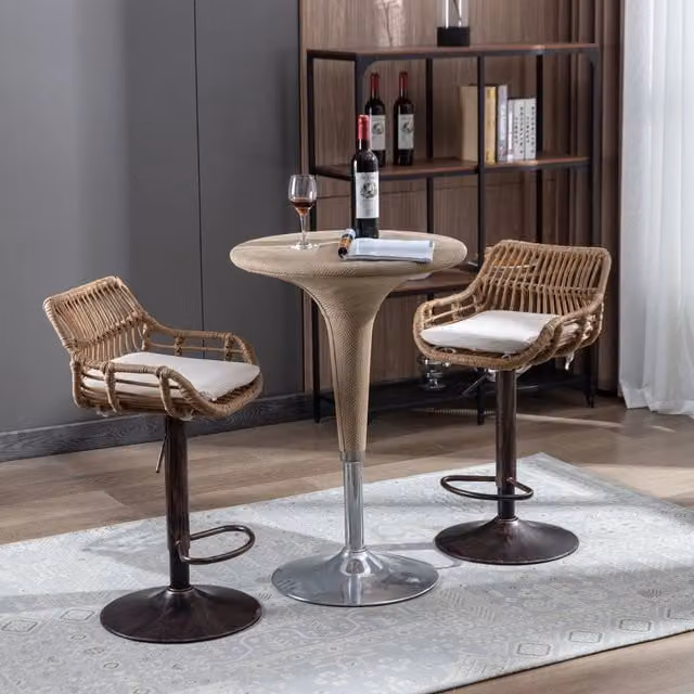 Set di 2 sgabelli da bar REDOM girevoli e regolabili in altezza, colore beige, L 49 cm x P 48 cm x H 89-109 cm