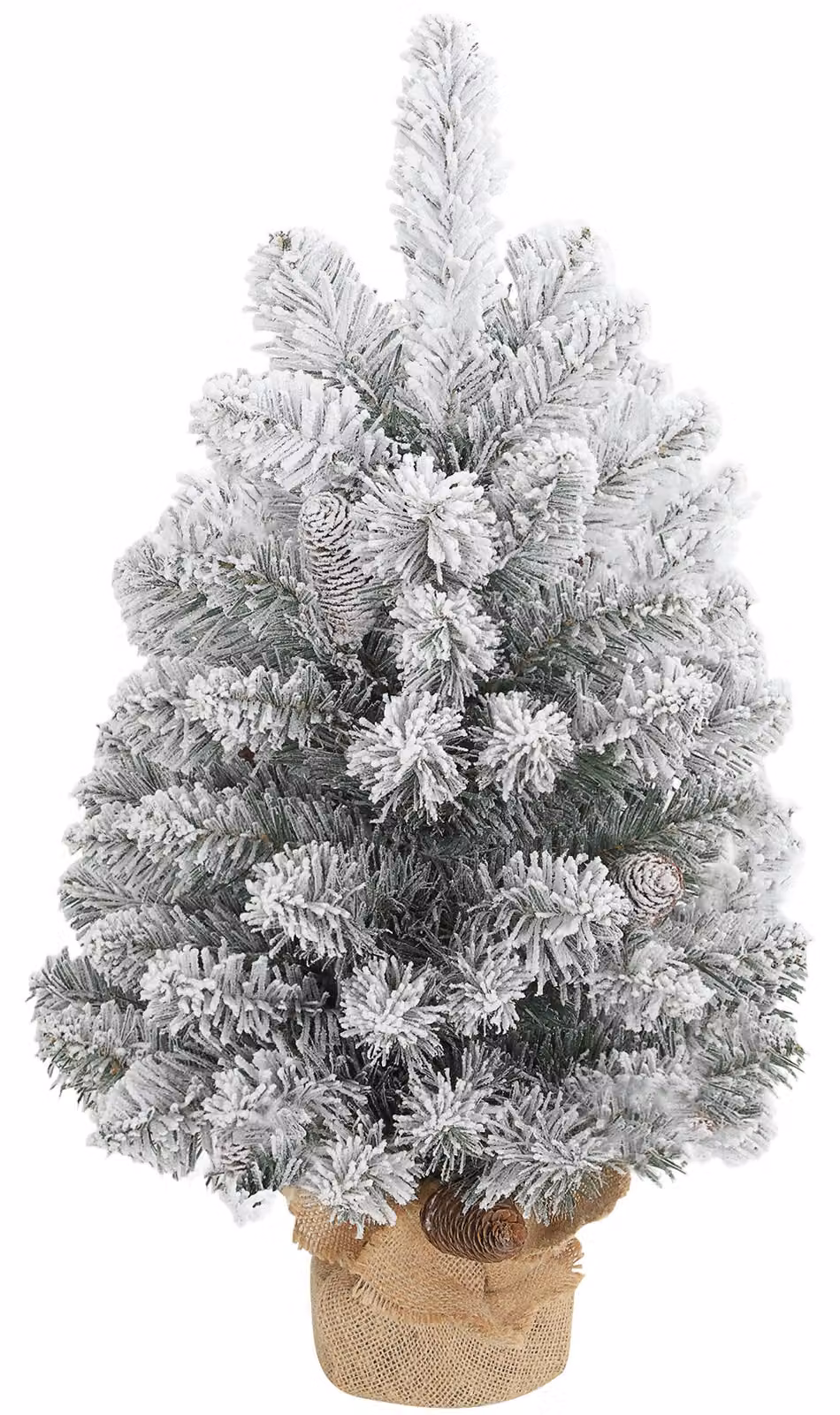 Mini albero di Natale artificiale 60 cm albero di Natale artificiale con neve, 72 punte 6 pigne base in cemento