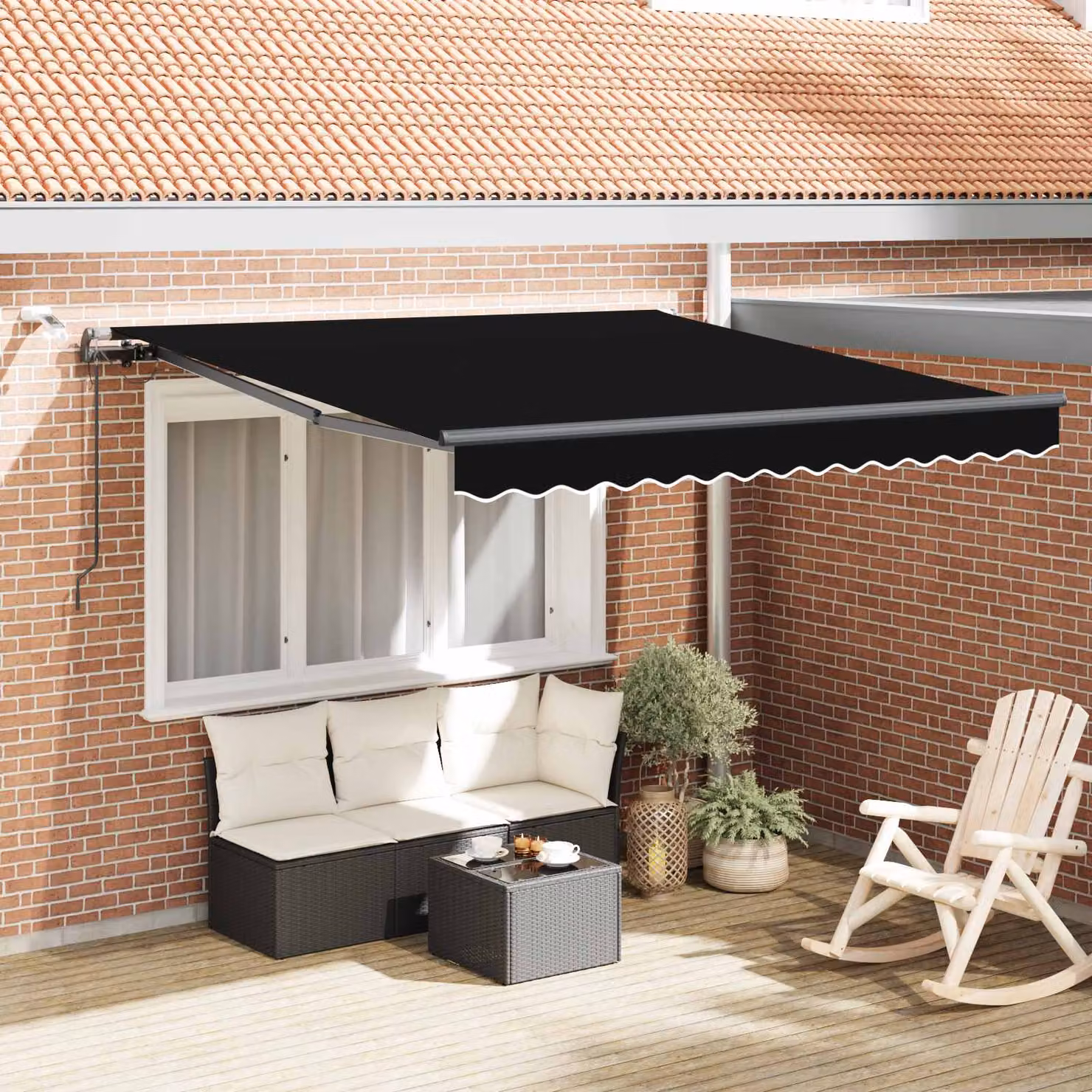 Tenda retrattile vidaXL con bracci pieghevoli in poliestere e alluminio, colore nero, L 350 x P 250 cm, con telecomando