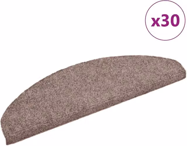 Set di 30 tappetini per scale autoadesivi semicircolari DESIGN IN, colore marrone chiaro, in polipropilene antiscivolo e fonoassorbenti, L: 65 cm, P: 21 cm, H: 4 cm – 1