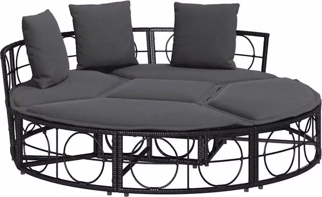 Lettino Prendisole | Sdraio da giardino | Lettino da sole Esterno senza Tetto Nero in Polyrattan