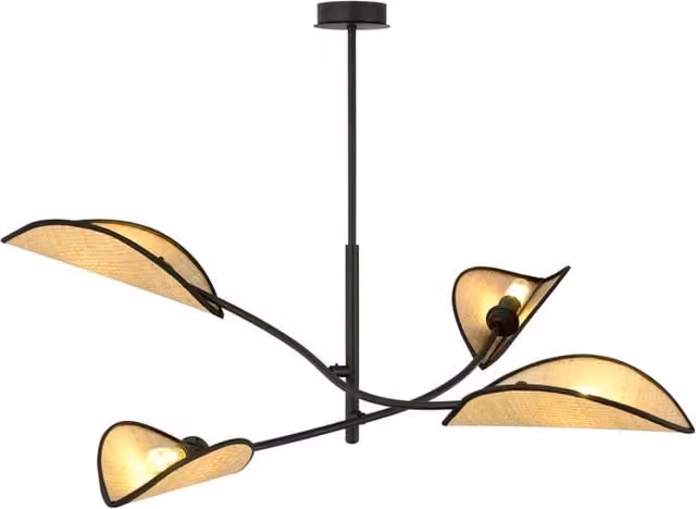 Plafoniera Emibig Lotus in rattan e metallo nero, diametro 102 cm, 4xE14, IP20