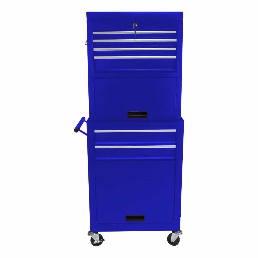 Cassettiera OKWISH con 6 cassetti in acciaio blu con ruote e sistema di blocco per garage e officina – 2