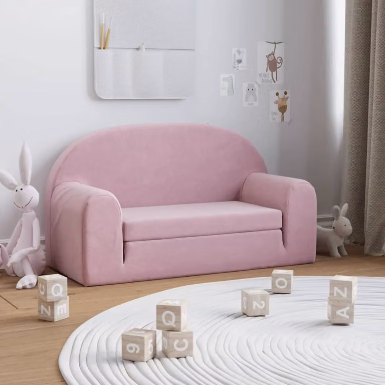 vidaXL Divano Letto per Bambini a 2 Posti Rosa in Morbido Peluche L: 84 cm, P: 34 cm, H: 45 cm