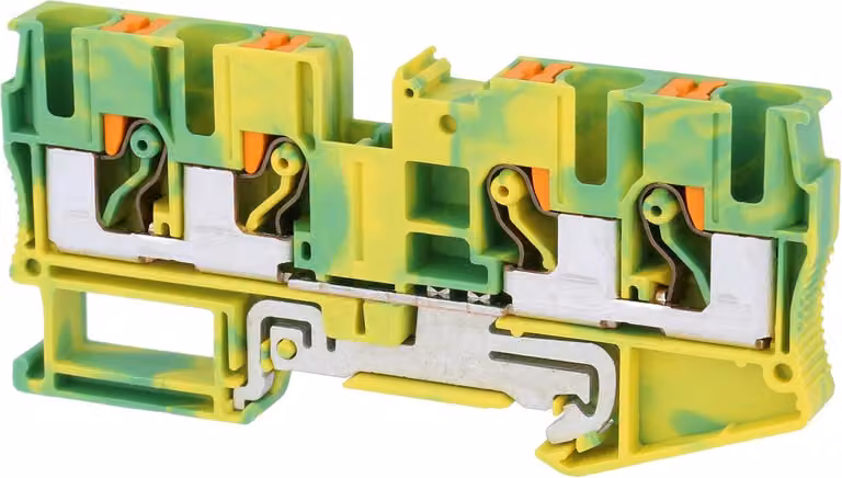 Phoenix Contact, morsetto a fila per conduttori di protezione, modello PT 6-QUATTRO PE, con connessione a molla (Push-In), sezione nominale: da 0,5 mm² a 10 mm², AWG 20