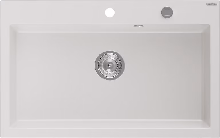 Mexen Elix lavello da cucina in granito 1 vasca 800 x 500 mm, bianco, sifone cromato - 6527801005-20