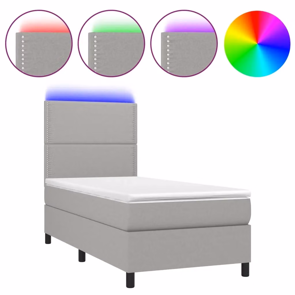 Letto Ibrido vidaXL con Materasso e Illuminazione LED, Grigio Chiaro e Bianco, L/P/H: 90 x 190 cm – 2