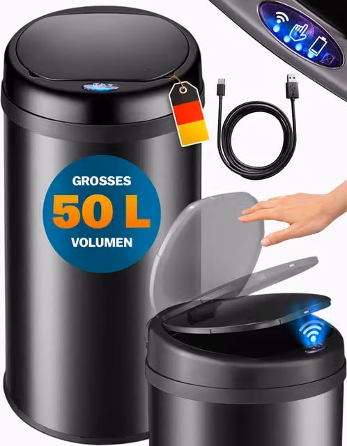 Cestino a sensore Monzana in acciaio inox e plastica, colore nero, L/P/H: 78 x 31 x 31 cm
