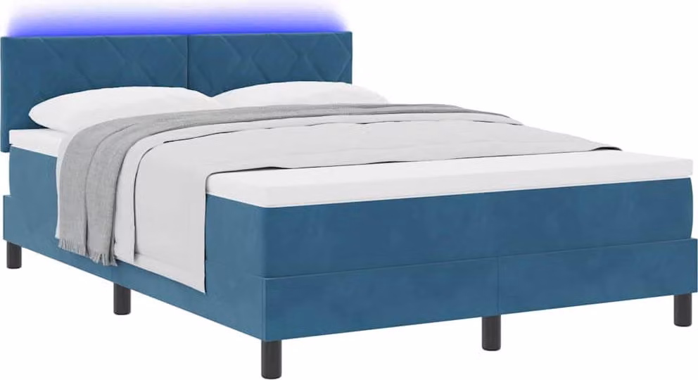 Letto a Sorgente LED con led Blu Scuro 160 x 200 cm Velluto