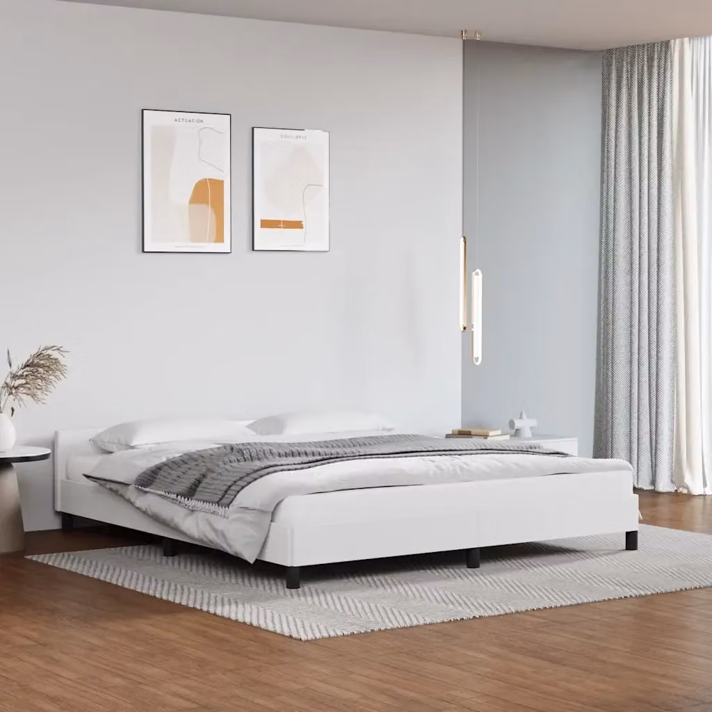 Letto matrimoniale moderno Design In in ecopelle bianca con testiera e struttura a doghe in legno L/P/H: 207 x 180 x 50 cm – 2