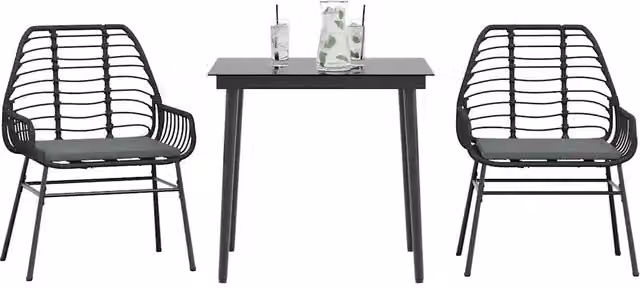Set da Pranzo da Giardino 3 pz con Cuscini Polyrattan Vetro 3334450