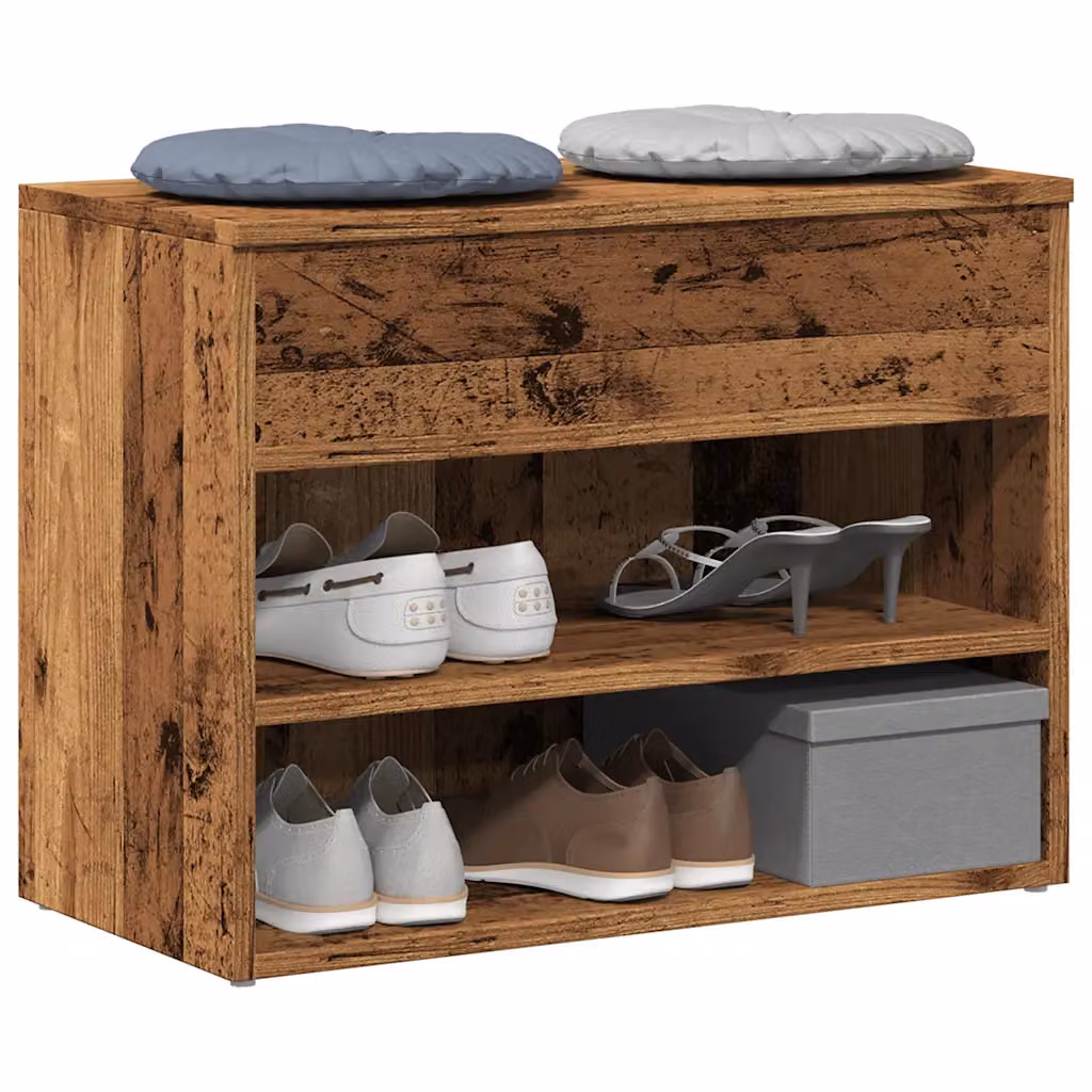 Scarpiera vidaXL in legno multistrato stile rustico, colore marrone e oro, L: 60 cm, P: 30 cm, H: 45 cm